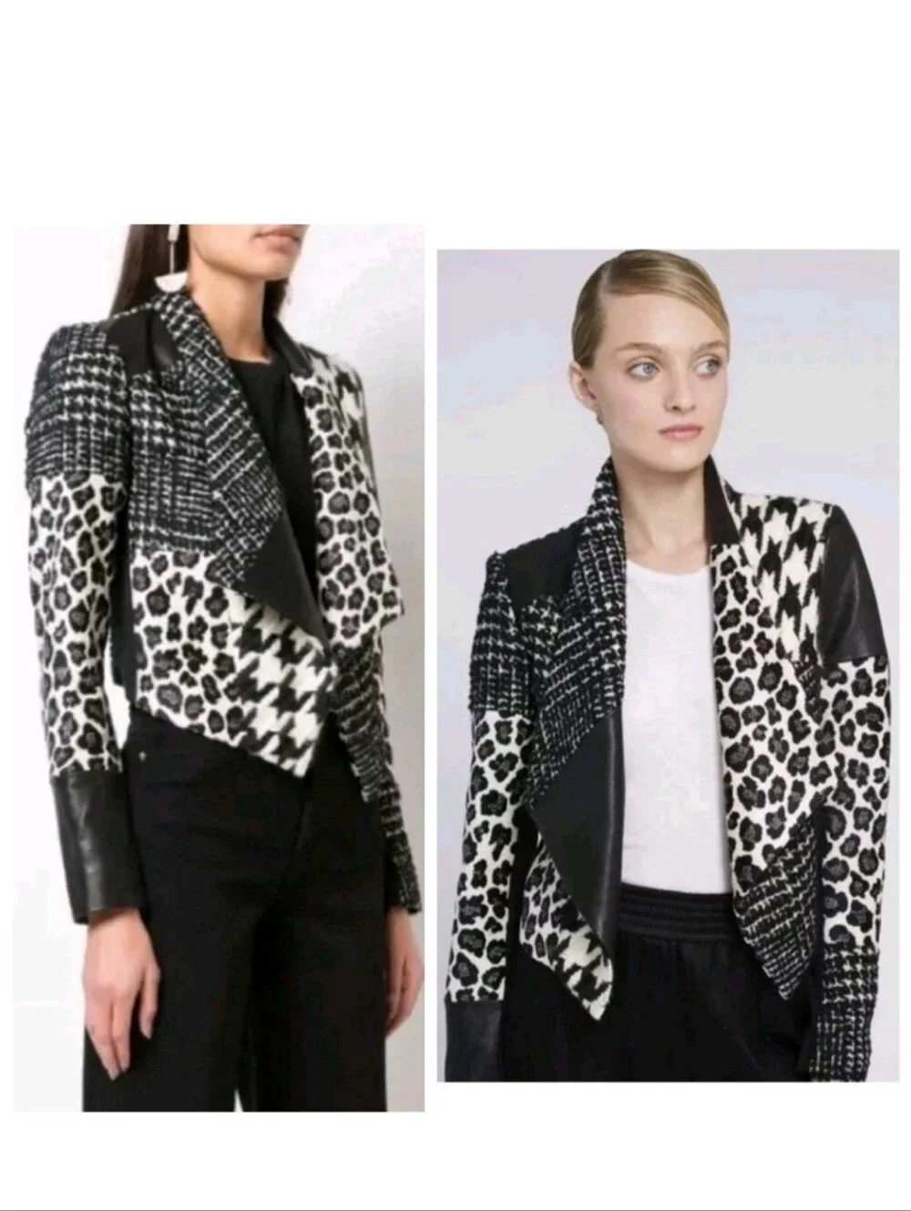 Alice + Olivia Harvey Leather Patchwork Draped Lapel Blazer Size Small $695